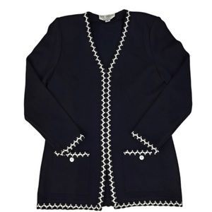 ST. JOHN Knit Jacket/Blazer Black & Ivory zig zag lining. Sz Medium. VGUC!